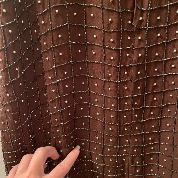 Vintage Brown Beaded Mini Dress​ Sz Med